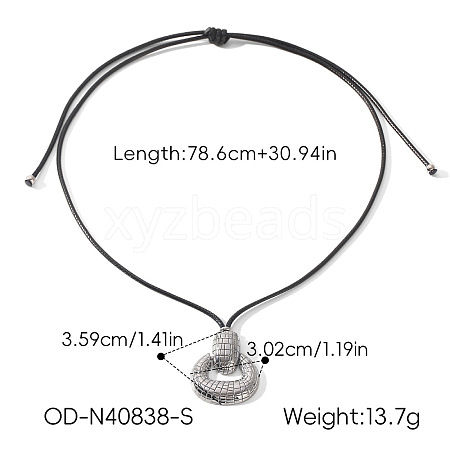 304 Stainless Steel Textured Oval Ring Pendant Adjustable Braided Black Waxed Cord Necklaces WG26091-02-1