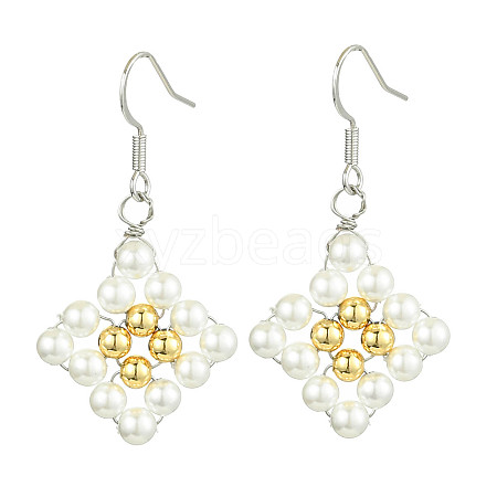 Rhombus Shell Pearl & Brass Dangle Earrings EJEW-JE05775-1