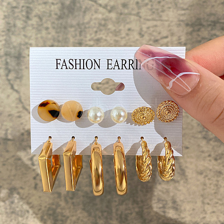 Alloy & Plastic Pearl & Acrylic Earring Sets WG01624-23-1