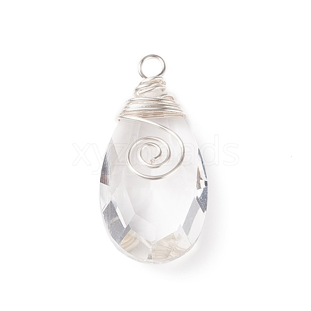 Wire Wrapped Transparent Glass Pendants PALLOY-JF01828-1