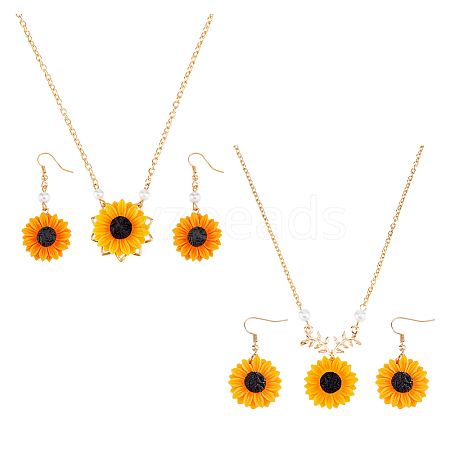 FIBLOOM Sunflower Jewelry Set with Imitation Pearl Beaded SJEW-FI0001-30-1