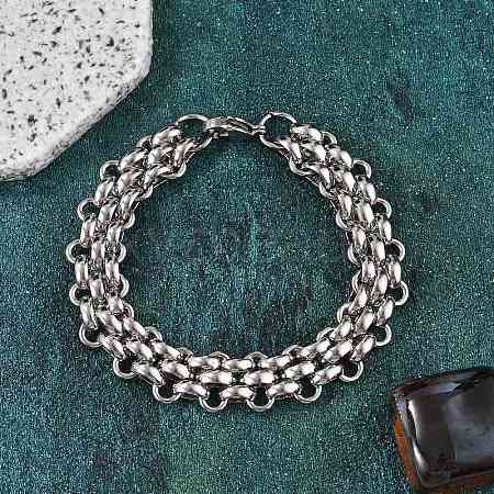 304 Stainless Steel Half Round Link Chain Bracelets for Women Men BJEW-F488-07P-1