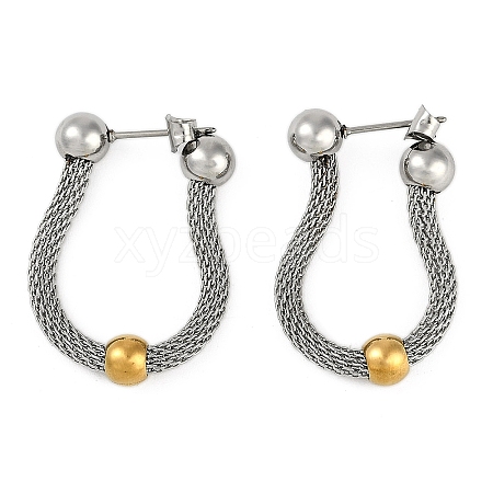 304 Stainless Steel Chain Charm Hoop Earrings for Women EJEW-M023-03P-1