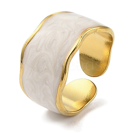 304 Stainless Steel Enamel Open Cuff Rings for Women RJEW-F166-37G-01-1