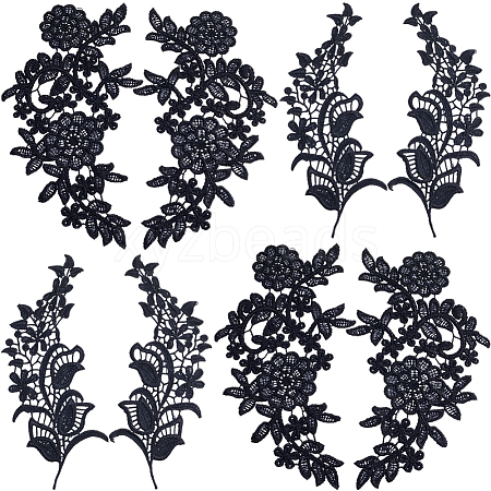 Gorgecraft 4 Pairs 2 Style Polyester Embroidery Flower Lace Appliques DIY-GF0009-08-1