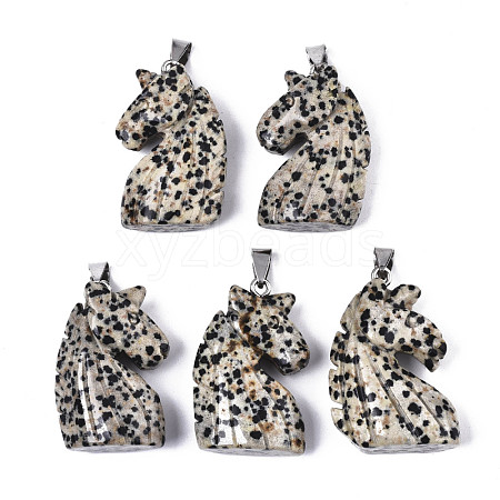 Carved Natural Dalmatian Jasper Pendants G-N0327-002D-1