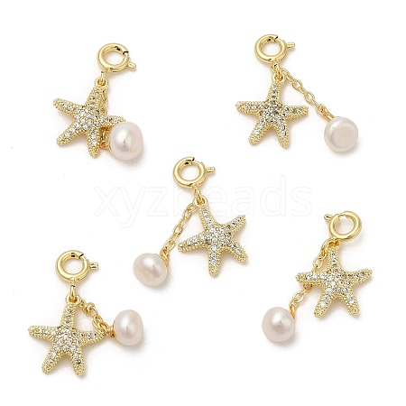 Brass Micro Pave Cubic Zirconia Starfish Pendant Decorations AJEW-P108-12G-1