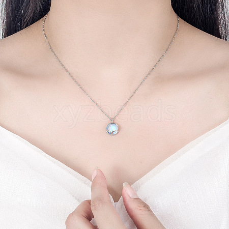 Flat Round with Antler Shape Brass Natural Moonstone Pendant Necklaces for Women WG9EF84-05-1