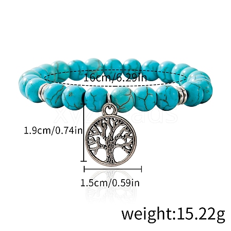 Synthetic Turquoise Beaded Stretch Bracelets PW-WGFC66C-12-1