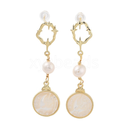 Natural Pearl Dangle Stud Earrings EJEW-P256-36G-1