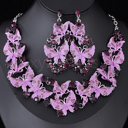 Alloy Enamel & Rhinestone Pendant Necklaces & Stud Dangle Earrings FS-WG46FE4-02-1
