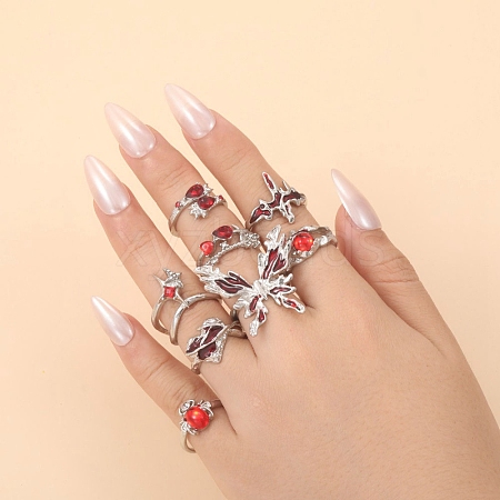 8Pcs Alloy Rhinestone Cuff Rings PW-WG5A2E6-01-1