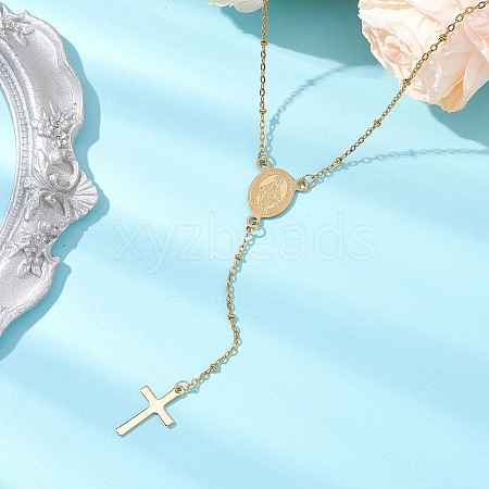 304 Stainless Steel Virgin Rosary Bead Necklaces NJEW-JN05107-1