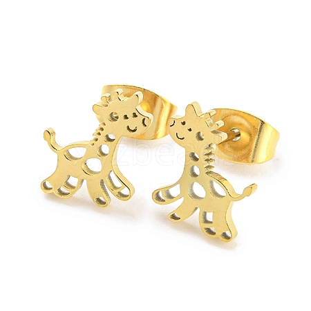 Hollow Out Giraffe 304 Stainless Steel Stud Earrings EJEW-G359-03G-1