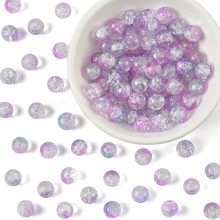 100Pcs Transparent Spray Painted Crackle Glass Beads GLAA-YW0005-15E-1