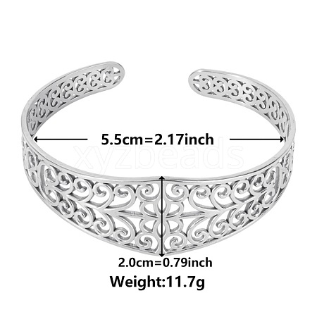 Non-Tarnish Elegant and Stylish Design Hollow Flower 304 Stainless Steel Cuff Bangles for Women ZU0152-1-1