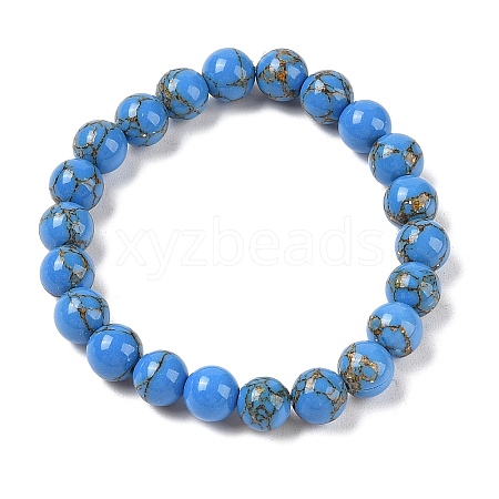 Synthetic Turquoise(Dyed) Round Beaded Stretch Bracelets G-U005-01B-06-1