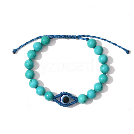 Synthetic Turquoise Evil Eye Braided Beaded Bracelets PW-WGB8668-01-1