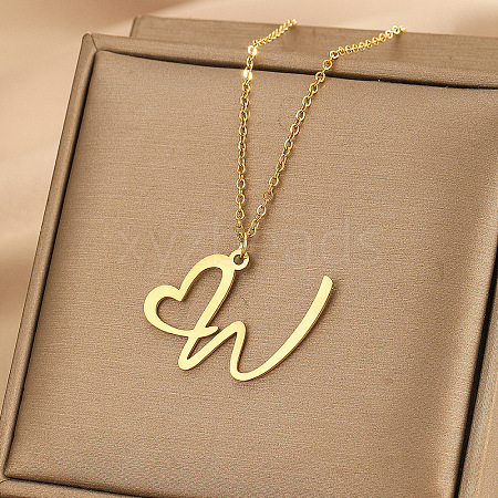 304 Stainless Steel Heart Initial Pendant Necklaces for Women Men FS-WG51A4F-17-1