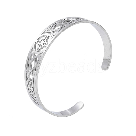 Non-Tarnish Hollow Out Knot 304 Stainless Steel Open Cuff Bangles for Women BJEW-G701-02P-1