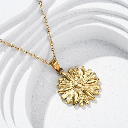 304 Stainless Steel Flower Pendant Necklaces NJEW-H059-30B-G-1