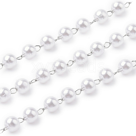 ABS Imitation Pearl Round Beaded Chains CHS-A015-06P-1