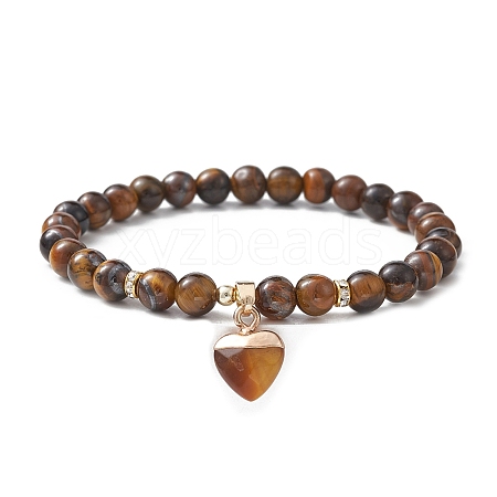 Natural Tiger Eye Round Beaded Stretch Bracelets BJEW-JB09727-04-1