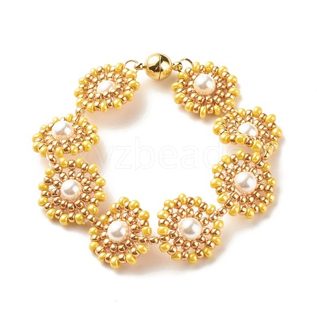 Shell Pearl Flower Link Bracelet BJEW-JB08084-01-1