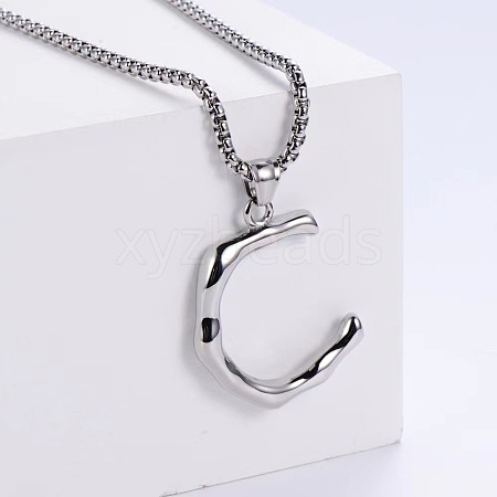 3Pcs Stainless Steel Textured Letter Pendant Box Chain Necklaces LW4134-29-1