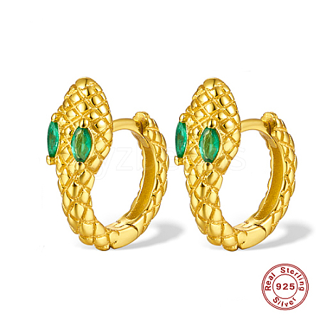 Snake Shape Real 18K Gold Plated 925 Sterling Sliver Micro Pave Cubic Zirconia Hoop Earrings DI7310-5-1