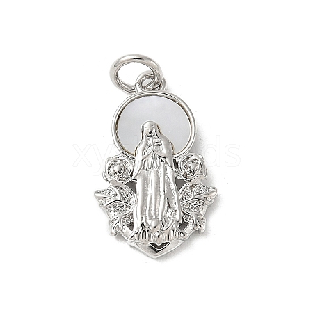 Brass Pave Natural White Shell Religion Pendants KK-S522-23P-C-1