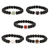 Natural Lava Rock & Mixed Gemstone Round Beaded Stretch Bracelet BJEW-JB09418-1