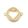 Rack Plating Brass Clear Cubic Zirconia Flat Round with Hollow Heart Connector Charms KK-L225-036G-1