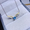 Angel Heart Wings Brass Pave Natural Blue Topaz Pendant Necklaces for Women WGCE491-02-2