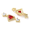 Rack Plating Brass Cubic Zirconia Triple Heart Connector Charm KK-C084-05G-3