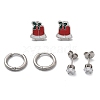 3 Pairs 3 Styles Christmas 304 Stainless Steel Hoop & Stud Earring Sets for Women EJEW-K279-16P-03-4