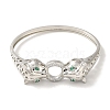 Brass Pave Clear & Green Cubic Zirconia Leopard Hinged Bangle for Women BJEW-K246-19D-P-2