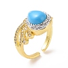 Synthetic Turquoise Crown Open Cuff Ring with Crystal Rhinestone RJEW-A011-09G-2