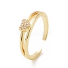 Clear Cubic Zirconia Heart Open Cuff Ring RJEW-E072-12G-1