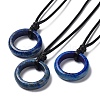 Natural Lapis Lazuli Ring Pendant Necklace with Waxed Cords NJEW-R262-01B-04-1