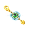 10Pcs Flat Round Evil Eye Resin with Glass Seed Pendant Decorations HJEW-MZ00095-5