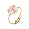 Ion Plating(IP) Flower 304 Stainless Steel Enamel Ring RJEW-A038-18G-03-1