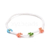 Handmade Daisy Flower Baking Paint & Dyed Glass Seed Beaded Stretch Bracelets BJEW-JB07668-02-1