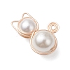 Copper Wire Wrapped Shell Pearl Round Beads Cat Shape Pendants PALLOY-TA00178-3