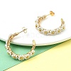 304 Stainless Steel & Bohemian Beaded C-Shaped with Flower Stud Earrings for Women EJEW-R001-03G-02-4