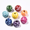 Printed Natural Wooden Beads WOOD-R270-11-1