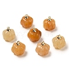 Natural Topaz Jade Pumpkin Charms with Golden Tone Brass Bails G-C158-06G-02-1