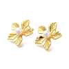 Rack Plating Flower Brass & ABS Imitation Pearl Stud Earrings EJEW-I310-21G-2