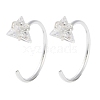 999 Sterling Silver Micro Pave Clear Cubic Zirconia Pull Through Earrings EJEW-P296-28D-S-1