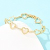 Heart Brass Micro Pave Clear Cubic Zirconia Link Chain Bracelets for Women BJEW-T025-01G-5